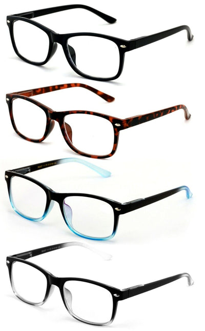 4 Pairs Lightweight Men Women Reading Glasses Rectangular Spring Hinge Readers - Vision World