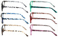6 Pairs Lightweight Spring Hinge Tile Design Rectangular Reading Glasses - 7014