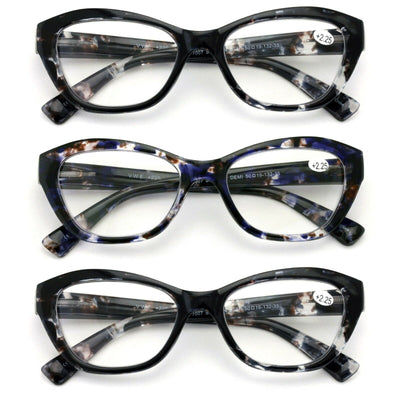 3 Pairs Women's Bold Readers - Translucent Marble Print Reading Glasses - Vision World