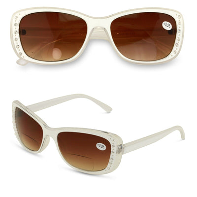Women Bifocal Reading Sunglasses Reader Glasses Fashion Rhinestone Translucent - Vision World