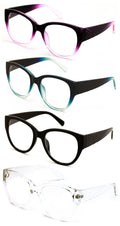 4 Pairs Women Oversized Bold Round Reading Glasses - Clear Lens Readers - DR10