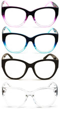 4 Pairs Women Oversized Bold Round Reading Glasses - Clear Lens Readers - DR10