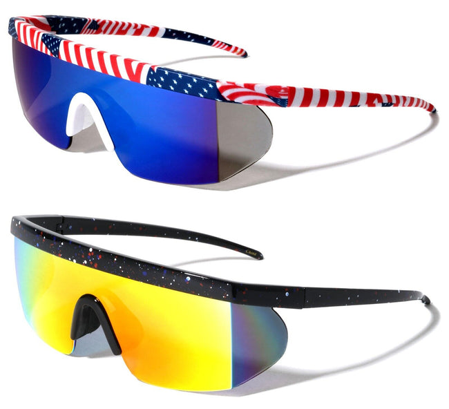 2 Pairs Sport USA Flag Print Sunglasses - One Piece Lens UV400 Protection ROBOT - Vision World
