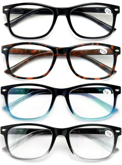 4 Pairs Lightweight Men Women Reading Glasses Rectangular Spring Hinge Readers - Vision World