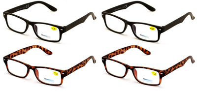 4 Pairs of simple rectangular blue blocker reading glasses - Anti Fatigue Reader