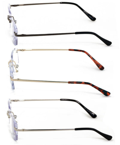 3 Pairs Slim Rimless lightweight metal anti blue blocking UV reading glasses