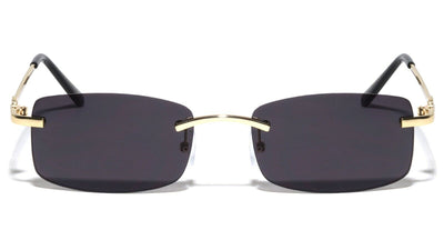 Rimless Gold Frame Sunglasses Slim Rectangular 100% UV Protection Men or Women - Vision World