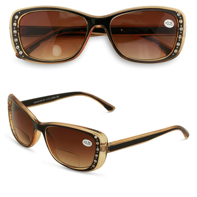 Women Bifocal Reading Sunglasses Reader Glasses Fashion Rhinestone Translucent - Vision World
