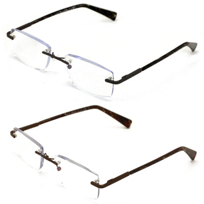 2 Pairs Premium Rimless Rectangular Anti-Blue Reading Glasses Clear Lens Reader