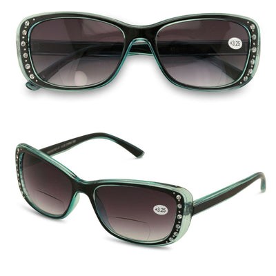 Women Bifocal Reading Sunglasses Reader Glasses Fashion Rhinestone Translucent - Vision World