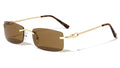 Rimless Gold Frame Sunglasses Slim Rectangular 100% UV Protection Men or Women