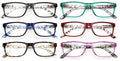 6 Pairs Lightweight Spring Hinge Tile Design Rectangular Reading Glasses - 7014