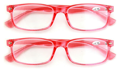 2 Pairs Blue Red Frame Rectangular Reading Glasses - Lightweight Simple Readers - Vision World