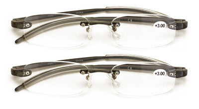 2 Pairs Rimless Lightweight Slim Modern Reading Glasses - Clear Lens Reader