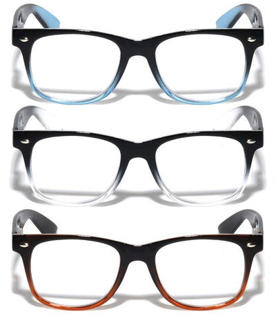 3 Pairs Classic 2 Tone Reading Glasses - Unisex Comfortable Clear Lens Reader
