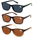 3 Pairs Rectangular Lightweight Reading Sunglasses Outdoor Readers Men Women - Vision World