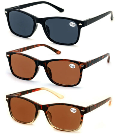 3 Pairs Rectangular Lightweight Reading Sunglasses Outdoor Readers Men Women - Vision World