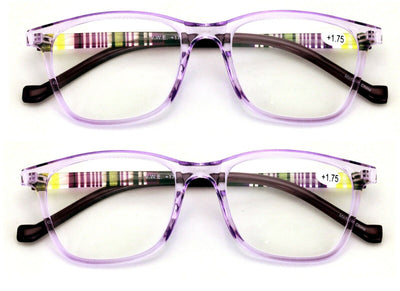 2 Pairs of Translucent Plaid Stripe Readers - Clear Sexy Reading Glasses - Vision World