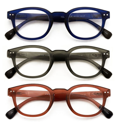3 Paris Lightweight Round Reading Glasses Spring Hinge Temple MEN Women 7022
