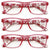 3 Pairs Women Pink Camouflage Rectangular Reading Glasses - Clear Lens Reader