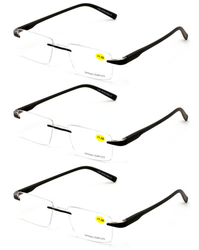 3 Pairs Lightweight Men Women Rimless Comfortable Reading Glasses - Spring Hinge