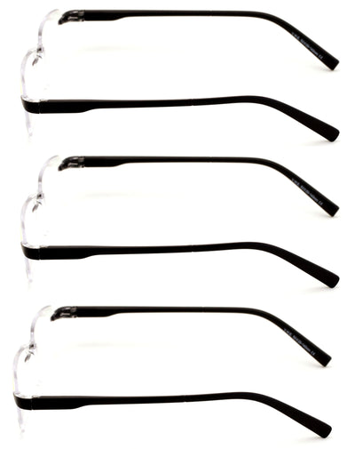 3 Pairs Lightweight Men Women Rimless Comfortable Reading Glasses - Spring Hinge