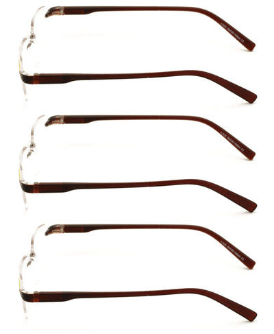 3 Pairs Lightweight Men Women Rimless Comfortable Reading Glasses - Spring Hinge