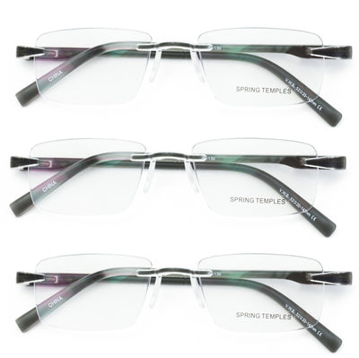 3 Pairs Lightweight Men Women Rimless Comfortable Reading Glasses - Spring Hinge