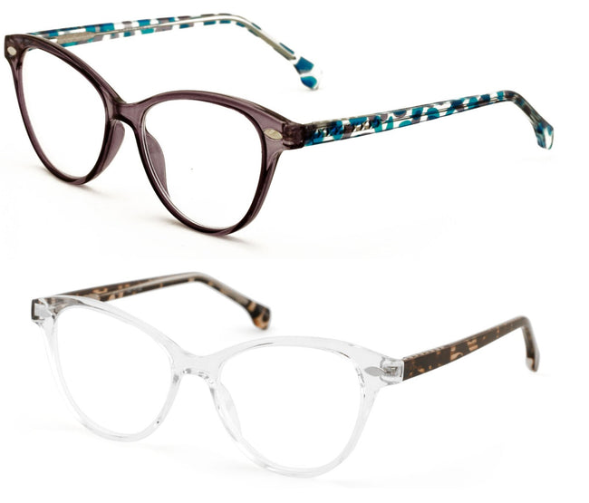 2 Pairs Women 2 Tone Oval Tortoise Temple Optical Frame Fashion Reading Glasses