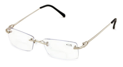 Metal Slim Low Profile Modern Rimless Clear BIFOCAL Reading Glasses Anti Blue AR