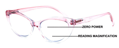 Women Cat-Eye Progressive Reading Glasses Clear Zero Power on Top - Blue Blocker