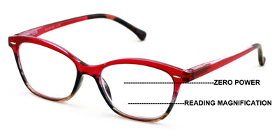 Women 2 Tone Cateye Clear Progressive Reading Glasses - Zero Power On Top Reader