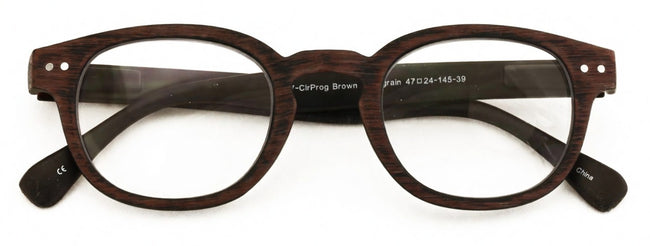 Progressive Multifocus Round Reading Glasses – Tri-Focal Clear Reader - Wood Gra