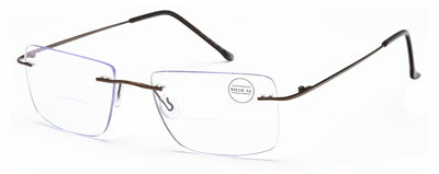 Men Rimless BIFOCAL Reading Glasses – Metal Frame – Anti-UV Blue Light Reader