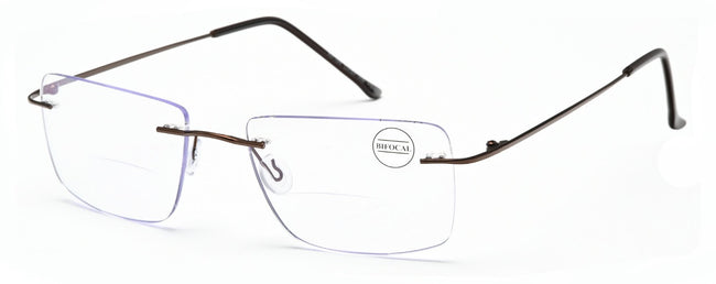 Men Rimless BIFOCAL Reading Glasses – Metal Frame – Anti-UV Blue Light Reader