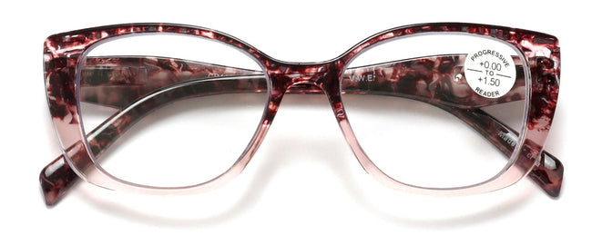 Women Floral Progressive Reading Glasses - Zero Power On Top - No Line Or Bubble
