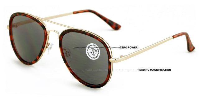 Large Metal Tear Drop Progressive Reading Sunglasses - Zero Power On Top No Line