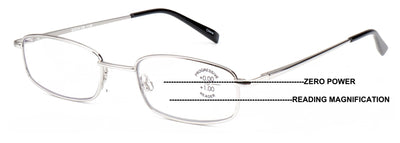 Metal Slim Lightweight Progressive Clear Reading Glasses - Zero Power on Top