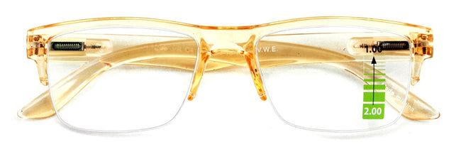 Half Rim Rectangular Progressive Multifocal Reading Glasses - Half Power On Top