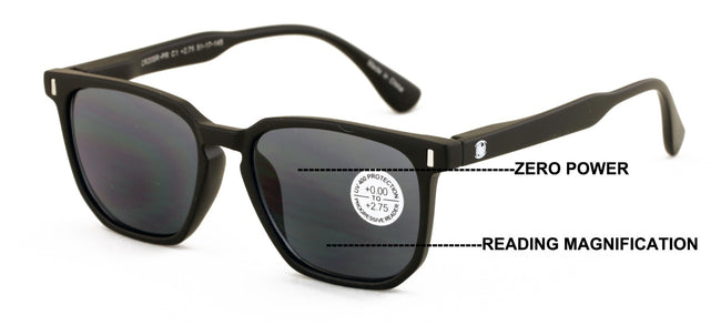 Progressive Reading Sunglasses - Zero Power On Top -UV Protection Tinted Bifocal