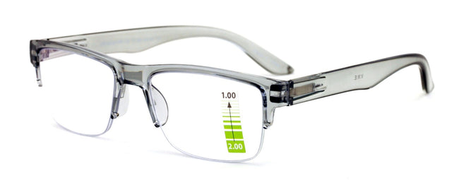 Half Rim Rectangular Progressive Multifocal Reading Glasses - Half Power On Top