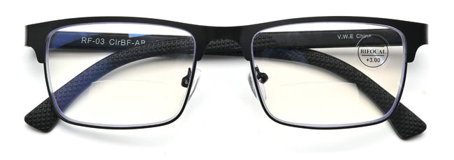 Men Metal Reading Glasses BIFOCAL Modern Anti-Blue Blocker UV Clear Reader