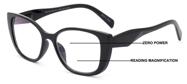 Women Floral Progressive Reading Glasses - Zero Power On Top - No Line Or Bubble