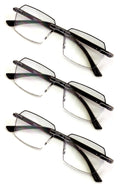 3 Pairs of Rimless Hexagon lightly tinted anti-blue reading glasses - UV Protect