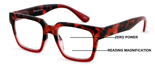 Women Bold Square Progressive Reading Glasses - Clear on Top Reader - AR coating