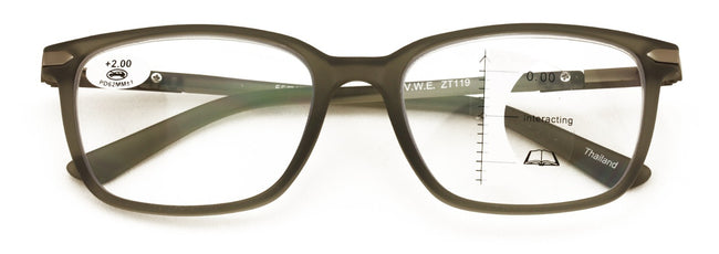 Men Modern Rectangular Progressive Reading Glasses - Zero Power On Top Reader
