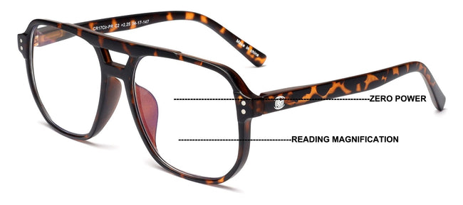 Square Large Progressive Anti-Blue Reading Glasses Zero Power on top - no bubble