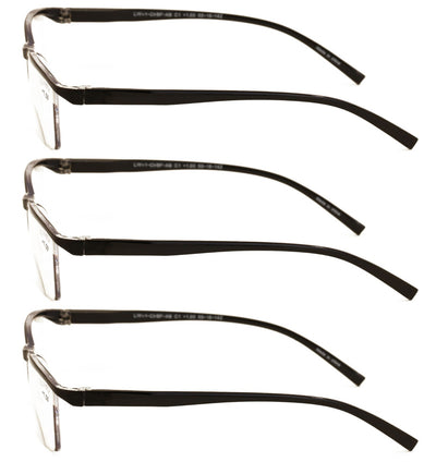 3 Pairs Black Rectangular Lightweight Clear Bifocal Reading Glasses Blue Blocker