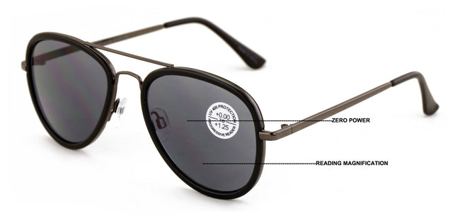 Large Metal Tear Drop Progressive Reading Sunglasses - Zero Power On Top No Line