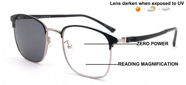 TR90 Metal Progressive Reading Glasses - Zero Power on Top AR Photochromic CR31